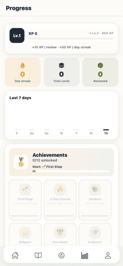 Fluent Memory local progress screen